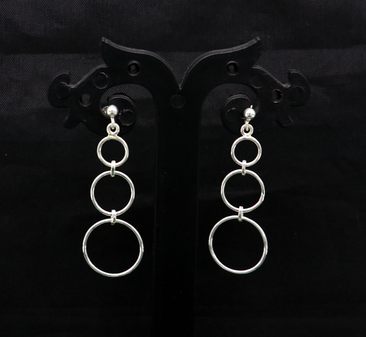 Genuine 925 sterling silver customized 3 circle design dainty plain fancy stud earring, drop dangle geometric earring gift to her ear688 - TRIBAL ORNAMENTS