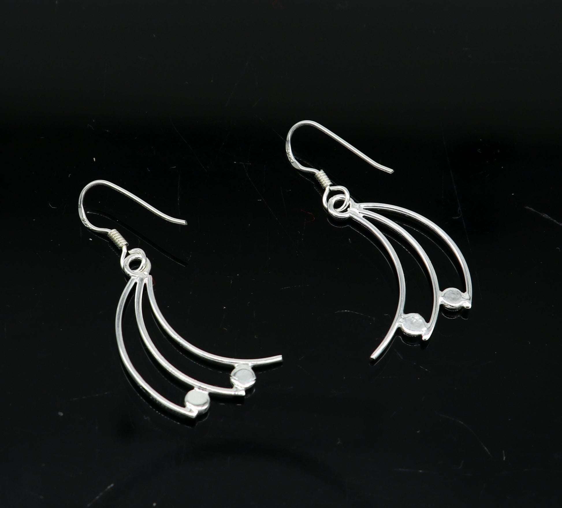 925 sterling silver handmade unique design dainty elegant plain trendy fancy hoop earring, drop dangle geometric earring gift to her ear714 - TRIBAL ORNAMENTS