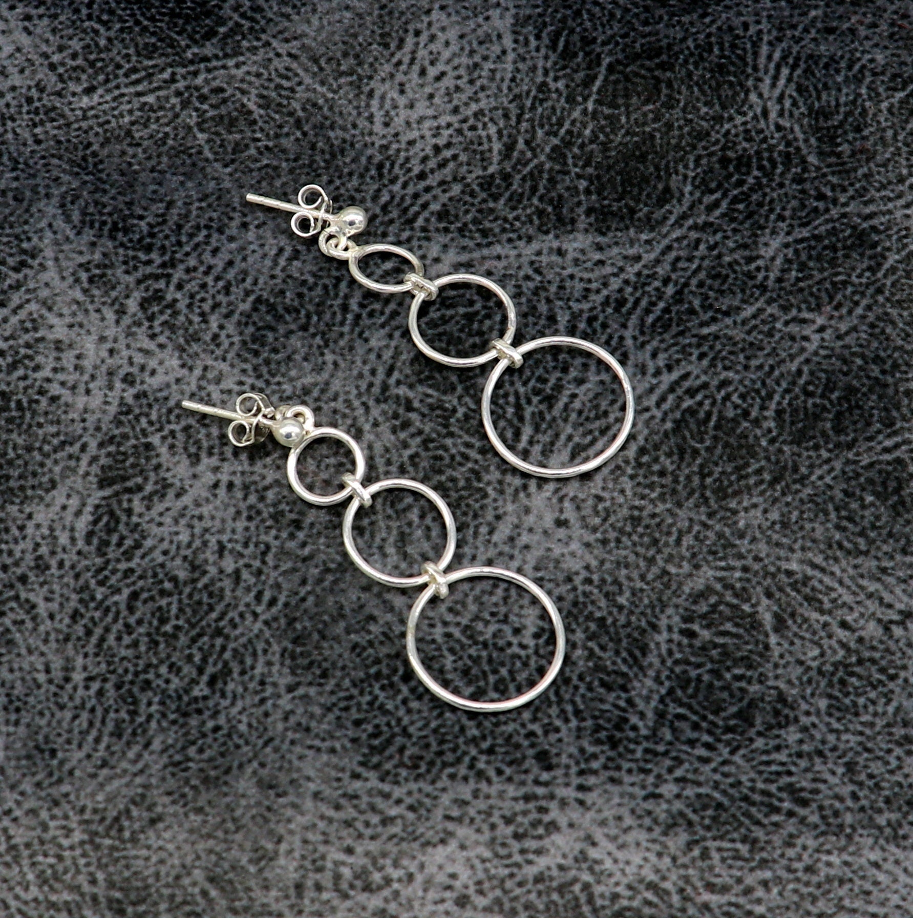 Genuine 925 sterling silver customized 3 circle design dainty plain fancy stud earring, drop dangle geometric earring gift to her ear688 - TRIBAL ORNAMENTS