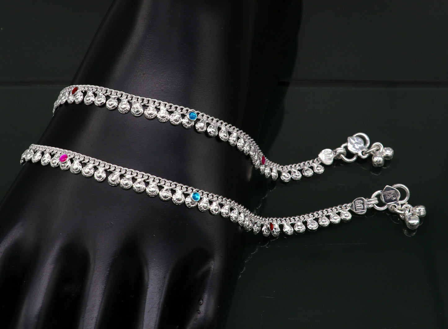 6" long handmade single curb Cuban smooth chain new born baby anklets, fabulous charm ankle bracelet unisex kids jewelry from India ank299