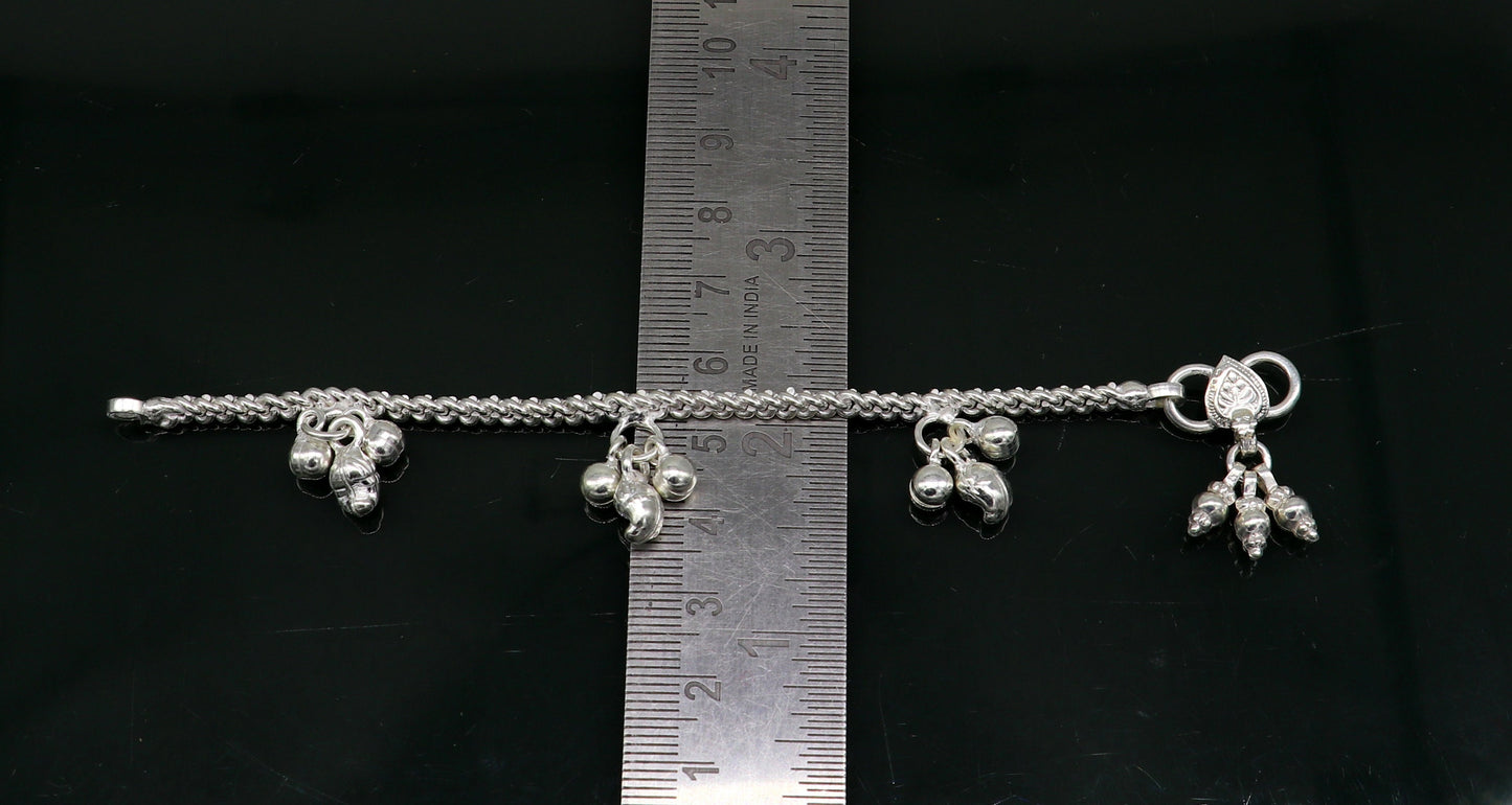 5.5" sterling silver baby kids handmade noisy bells anklets baby ankle bracelet, awesome noisy charm anklets kids jewelry from India ank320