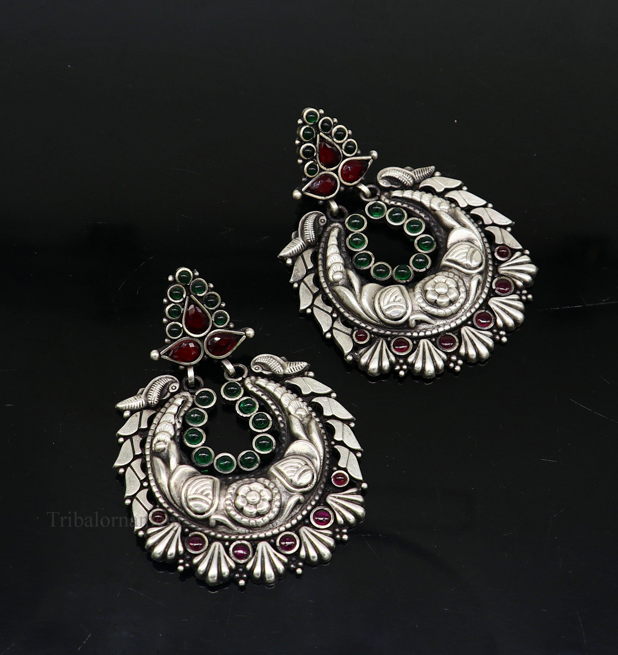 925 sterling silver vintage design traditional indian tribal belly dance stud earring, Chandbali/ moon store style brides customized earrings s929