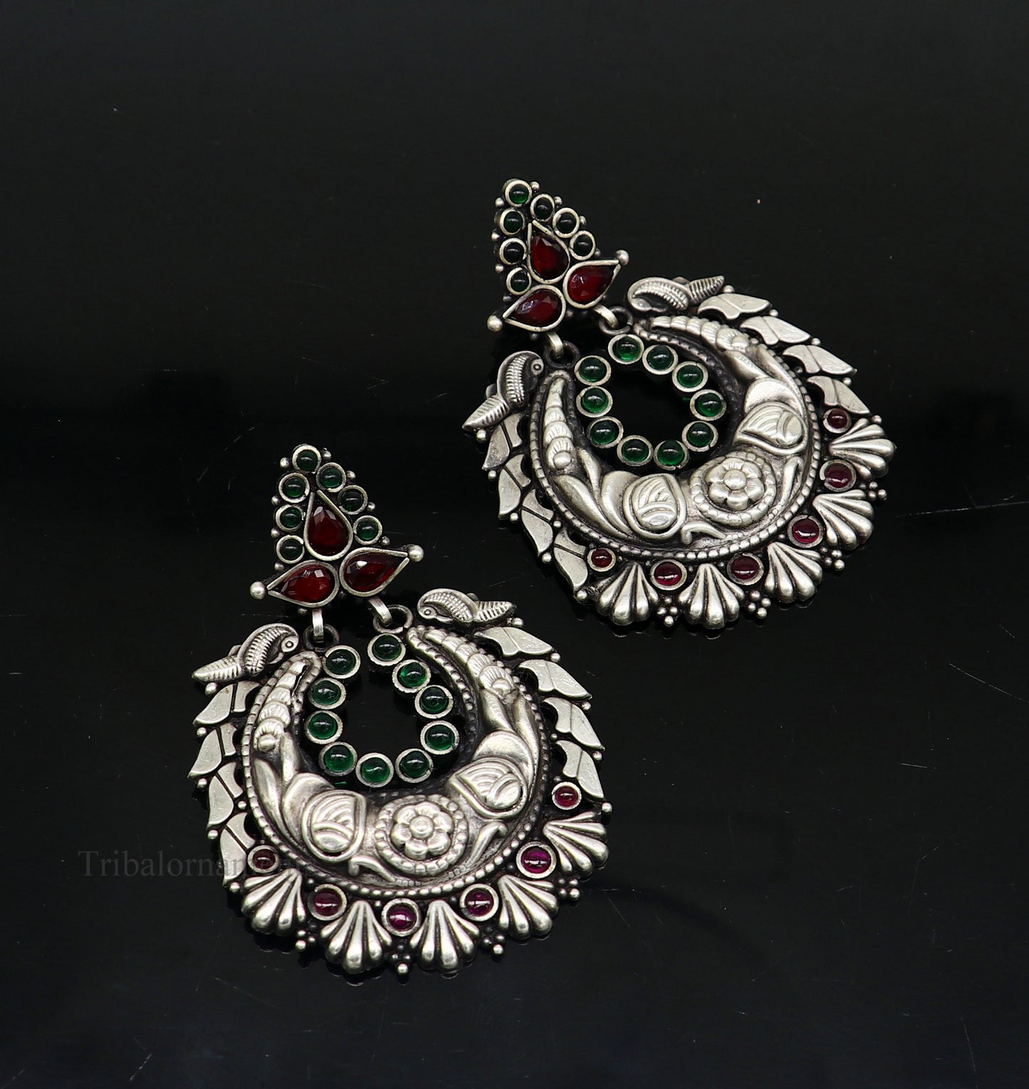 925 sterling silver vintage design traditional indian tribal belly dance stud earring, Chandbali/ moon style brides customized earrings s929 - TRIBAL ORNAMENTS