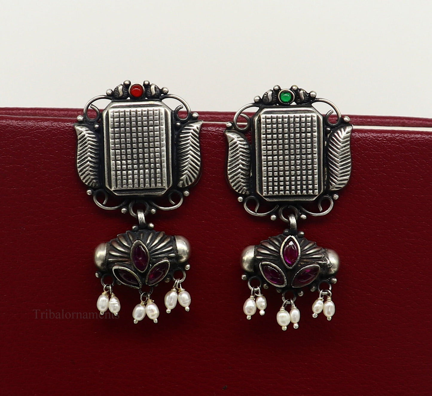 925 sterling silver handmade Amazing stunning hanging pearl stud earring, best gifting brides tribal belly dances earrings s936 - TRIBAL ORNAMENTS