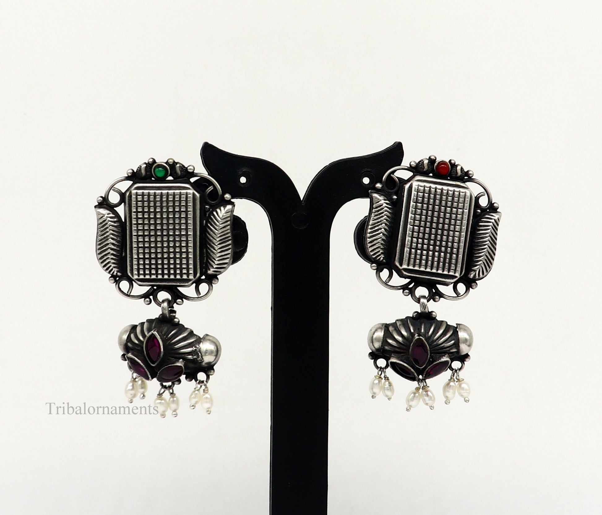 925 sterling silver handmade Amazing stunning hanging pearl stud earring, best gifting brides tribal belly dances earrings s936 - TRIBAL ORNAMENTS