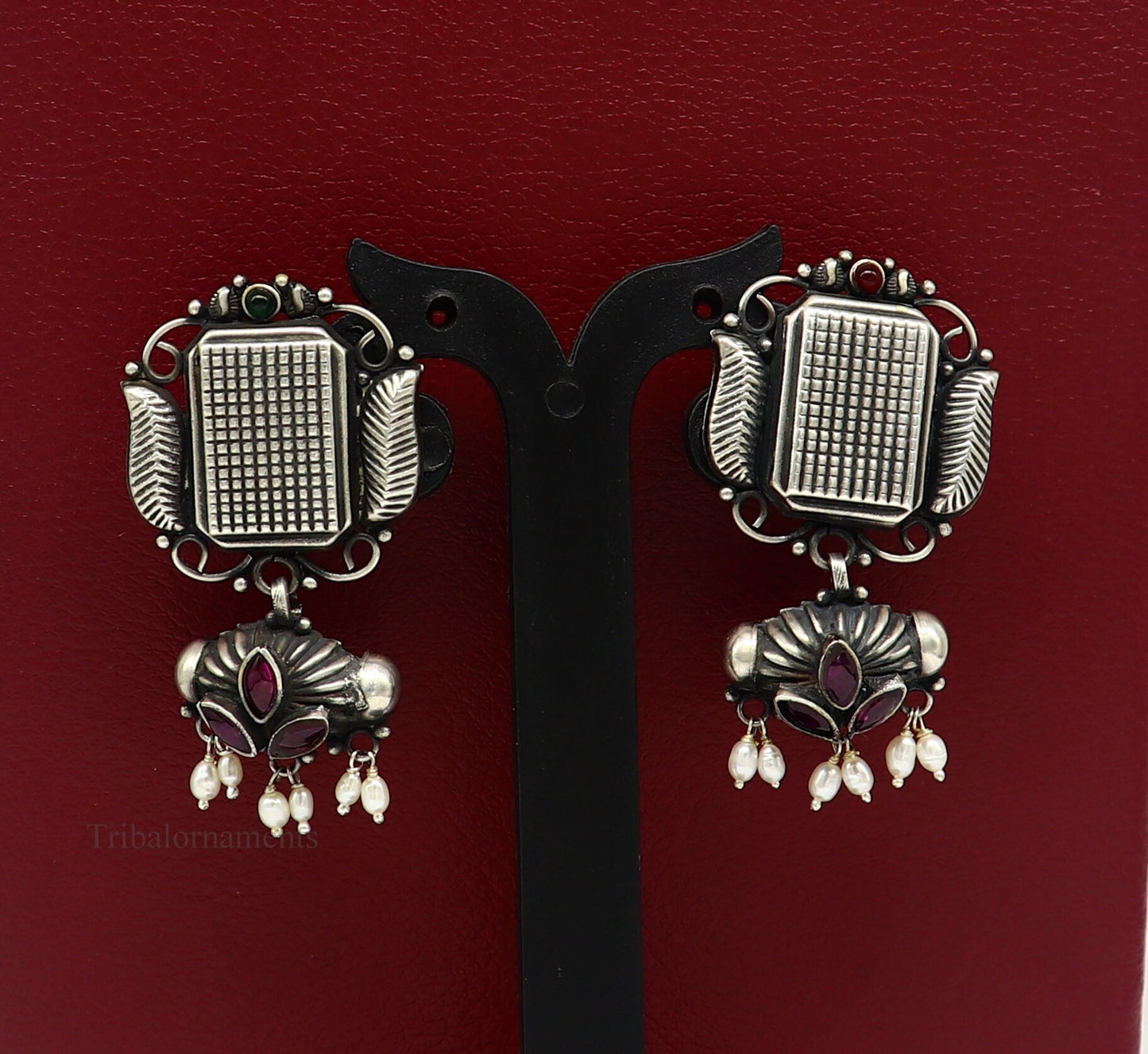 925 sterling silver handmade Amazing stunning hanging pearl stud earring, best gifting brides tribal belly dances earrings s936 - TRIBAL ORNAMENTS