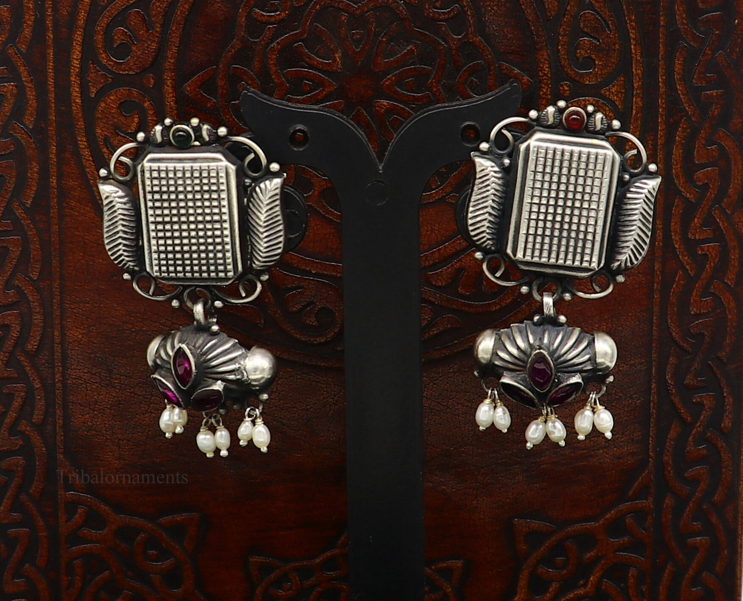 925 sterling silver handmade Amazing stunning hanging pearl stud earring, best gifting brides tribal belly dances earrings s936 - TRIBAL ORNAMENTS