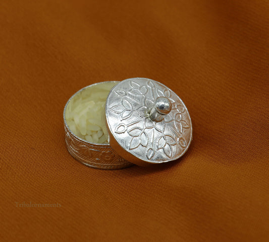 925 sterling silver trinket box, kajal box/casket box bridal round shape Sindur box collection, container box, eyeliner box gifting stb184 - TRIBAL ORNAMENTS