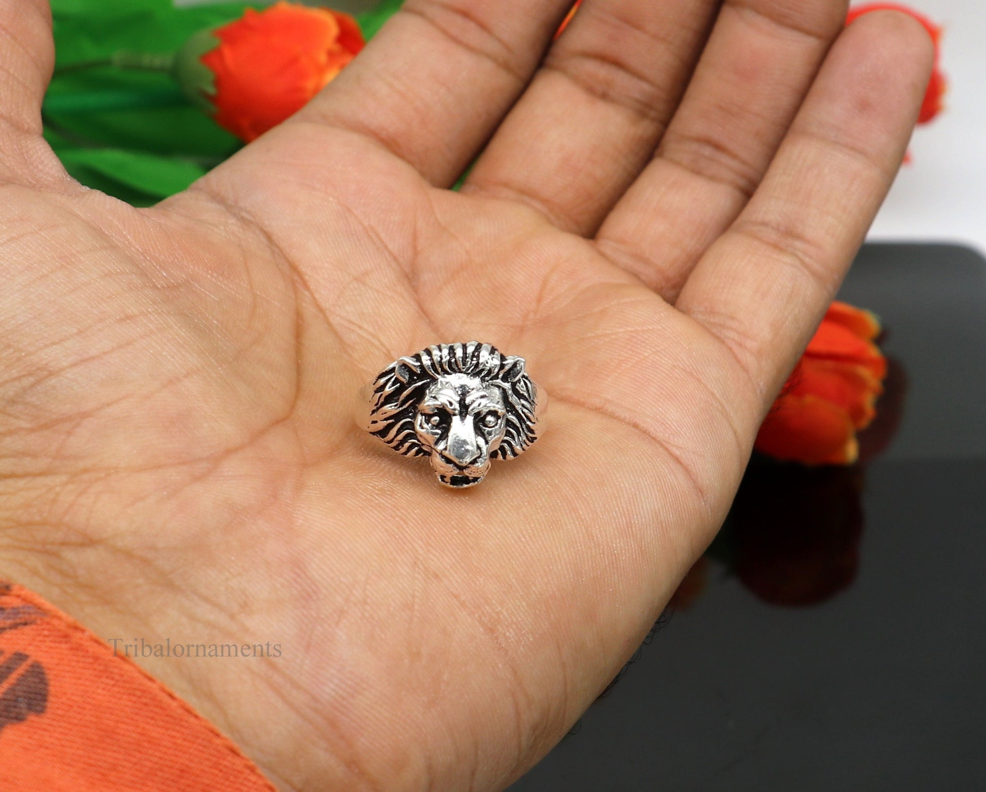 925 sterling silver Handmade lion face ring best men's ring band sr711 - TRIBAL ORNAMENTS
