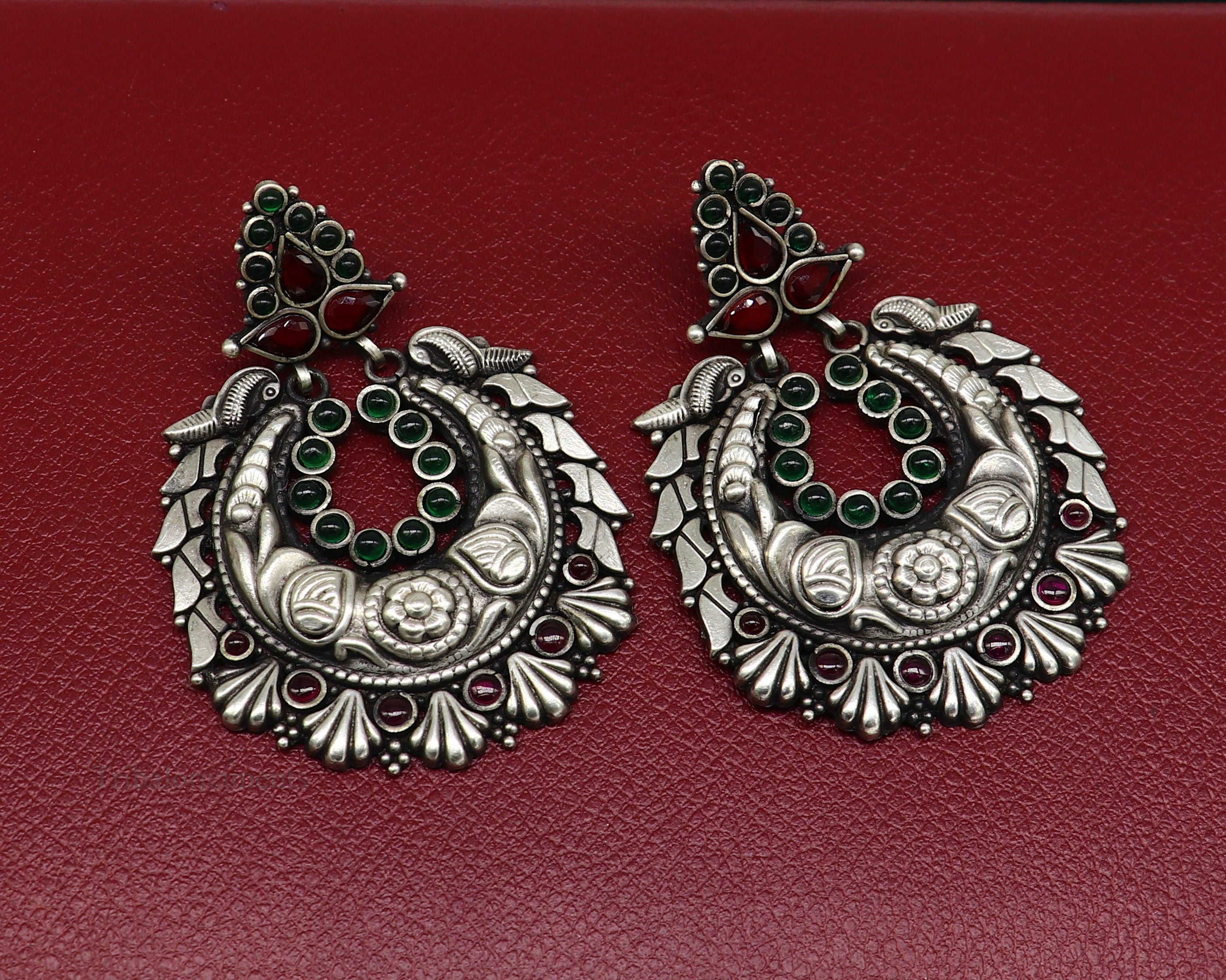 925 sterling silver vintage design traditional indian tribal belly dance stud earring, shops Chandbali/ moon style brides customized earrings s929