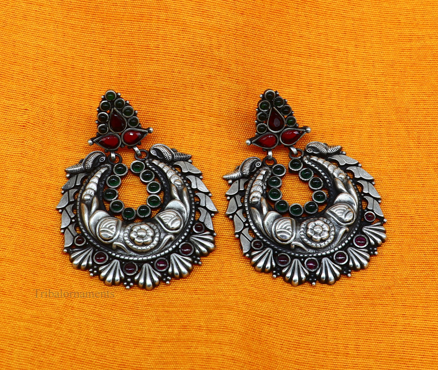 925 sterling silver vintage design traditional indian tribal belly dance stud earring, Chandbali/ moon style brides customized earrings s929