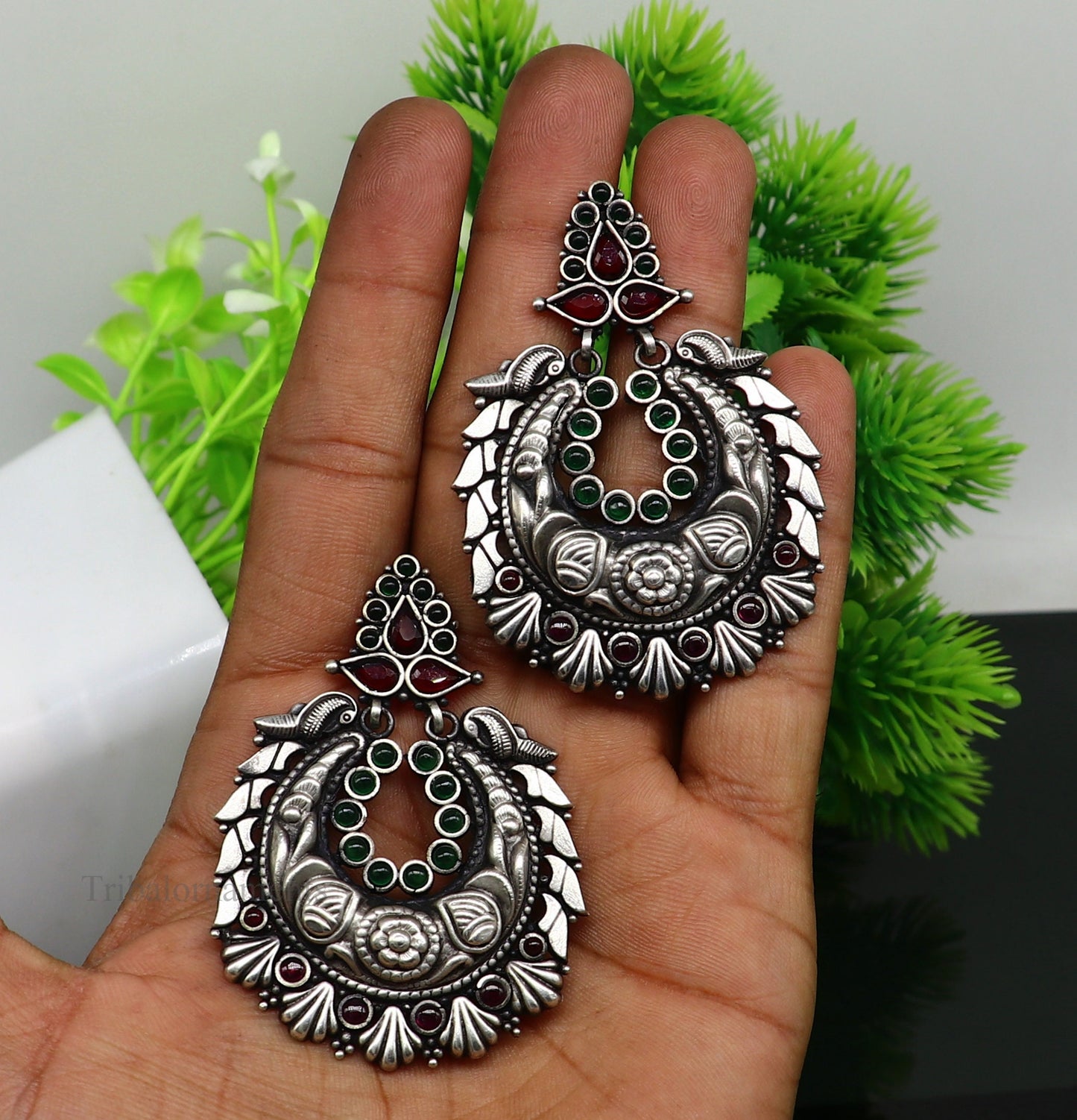 925 sterling silver vintage design traditional indian tribal belly dance stud earring, Chandbali/ moon style brides customized earrings s929 - TRIBAL ORNAMENTS