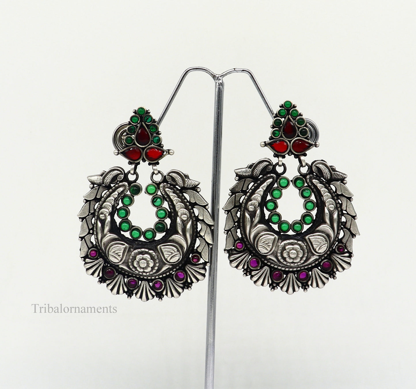 925 sterling silver vintage design traditional indian tribal belly dance stud earring, Chandbali/ moon style brides customized earrings s929 - TRIBAL ORNAMENTS