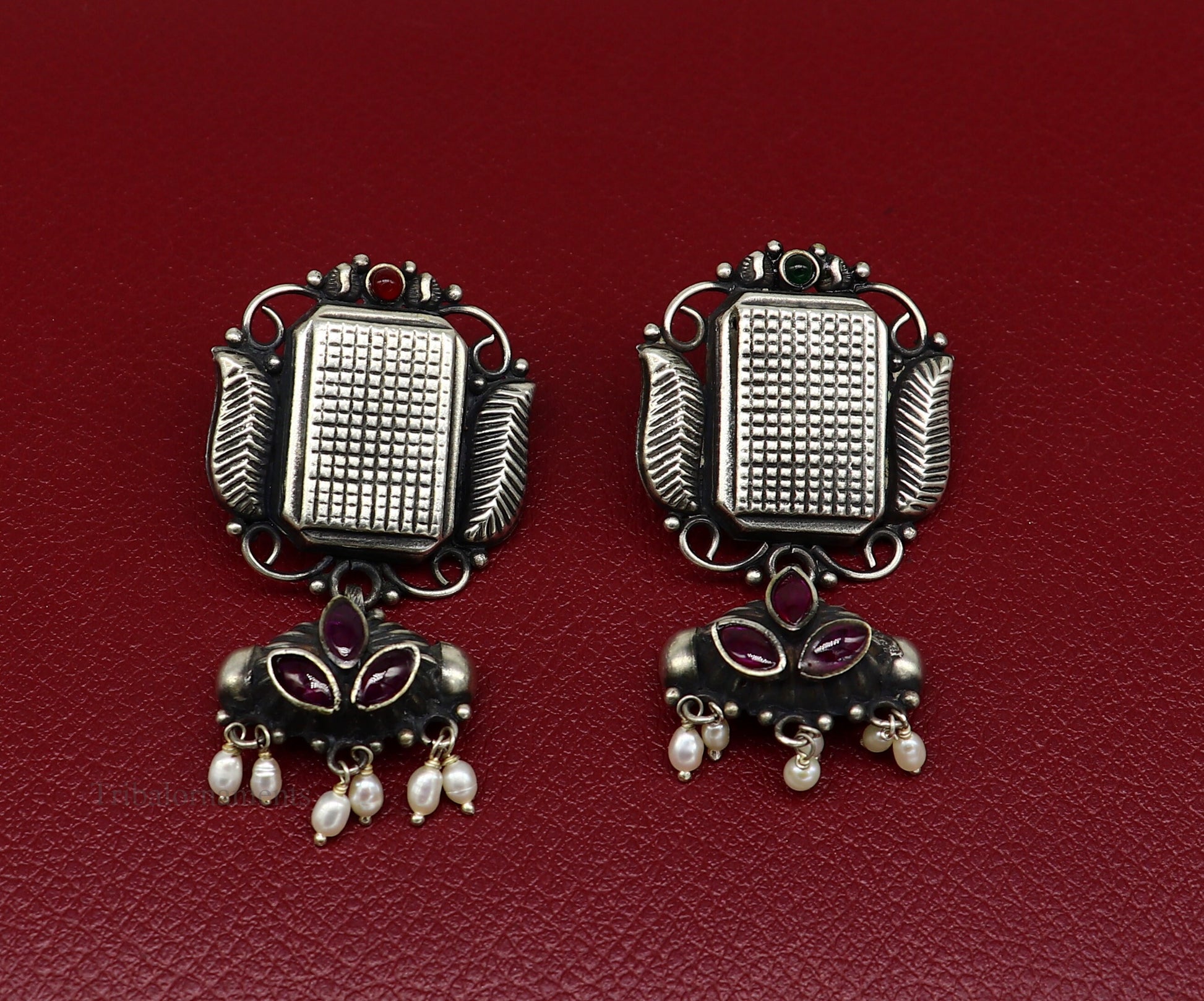925 sterling silver handmade Amazing stunning hanging pearl stud earring, best gifting brides tribal belly dances earrings s936 - TRIBAL ORNAMENTS