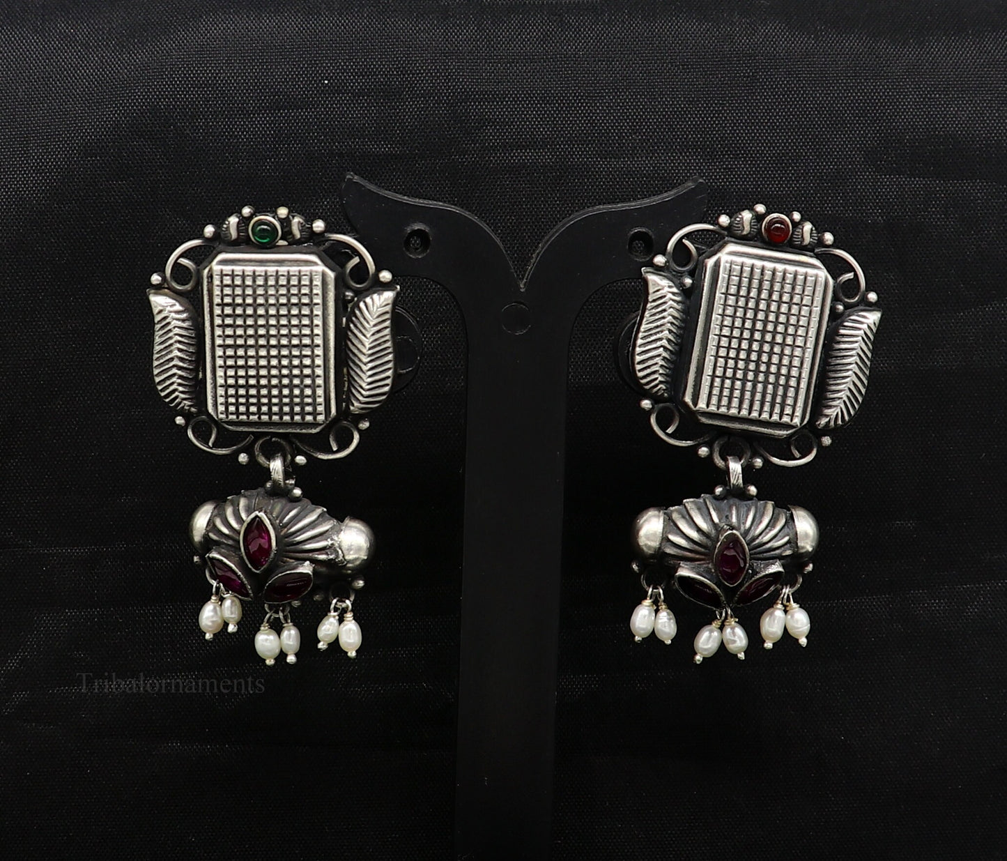 925 sterling silver handmade Amazing stunning hanging pearl stud earring, best gifting brides tribal belly dances earrings s936 - TRIBAL ORNAMENTS