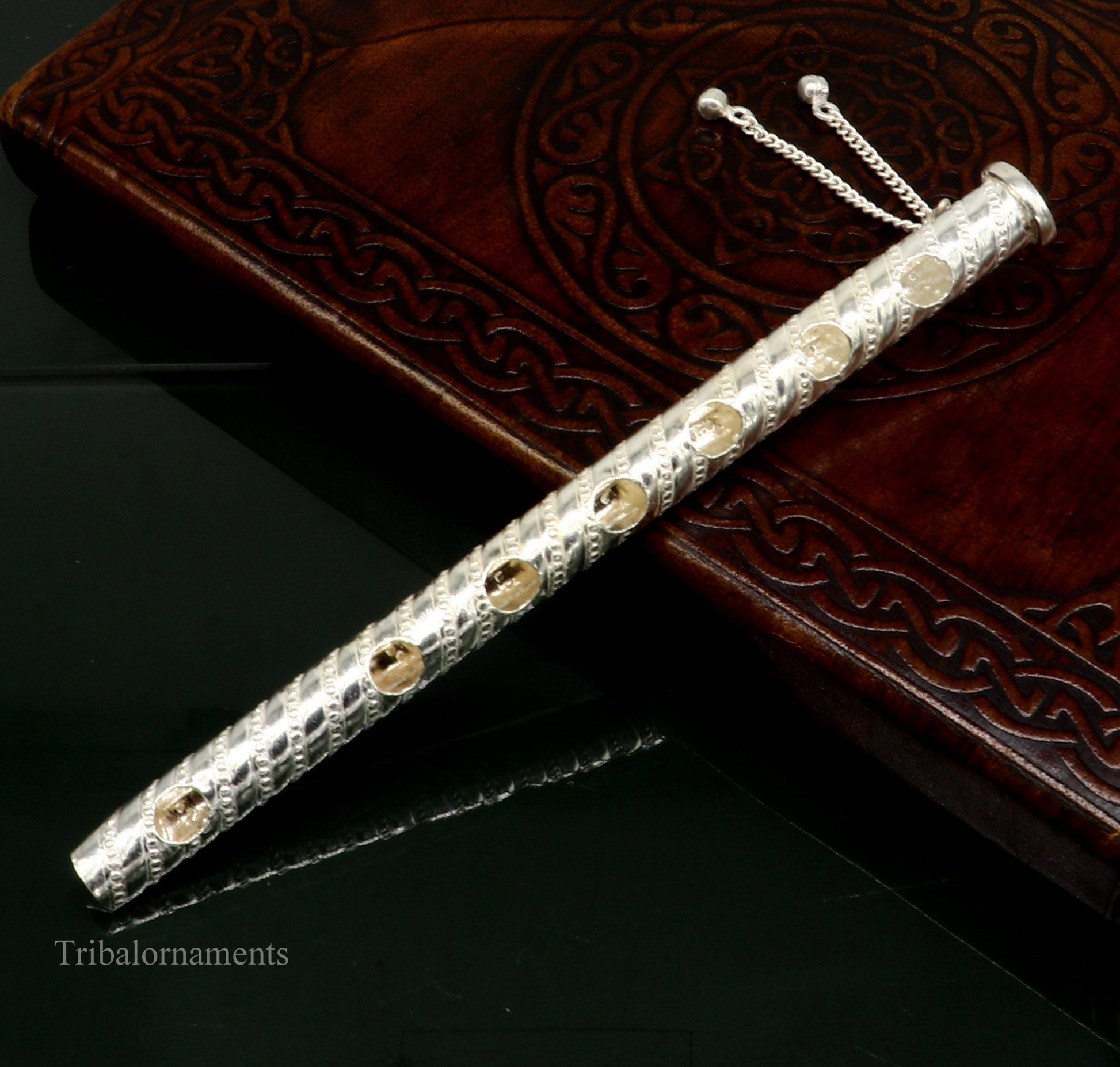 6" long handmade sterling silver stunning divine Lord Krishna flute, Amazing krishna gifting silver accessories, puja utensils su388 - TRIBAL ORNAMENTS