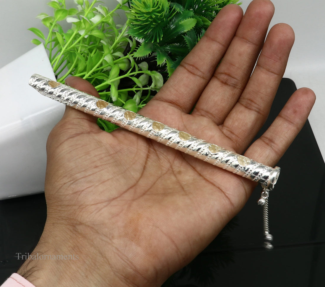 6" long handmade sterling silver stunning divine Lord Krishna flute, Amazing krishna gifting silver accessories, puja utensils su388 - TRIBAL ORNAMENTS