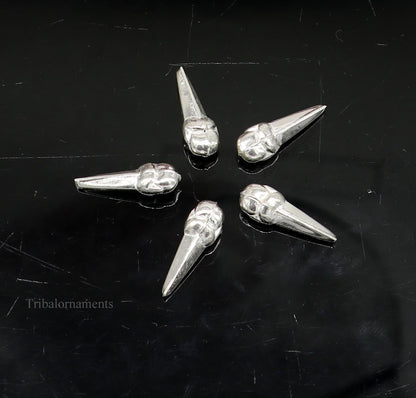 Set of 5 sterling silver dry fruit and cloves (laung) nuts for puja, crafted by TRIBAL ORNAMENTS, shown in detailed close-up image.