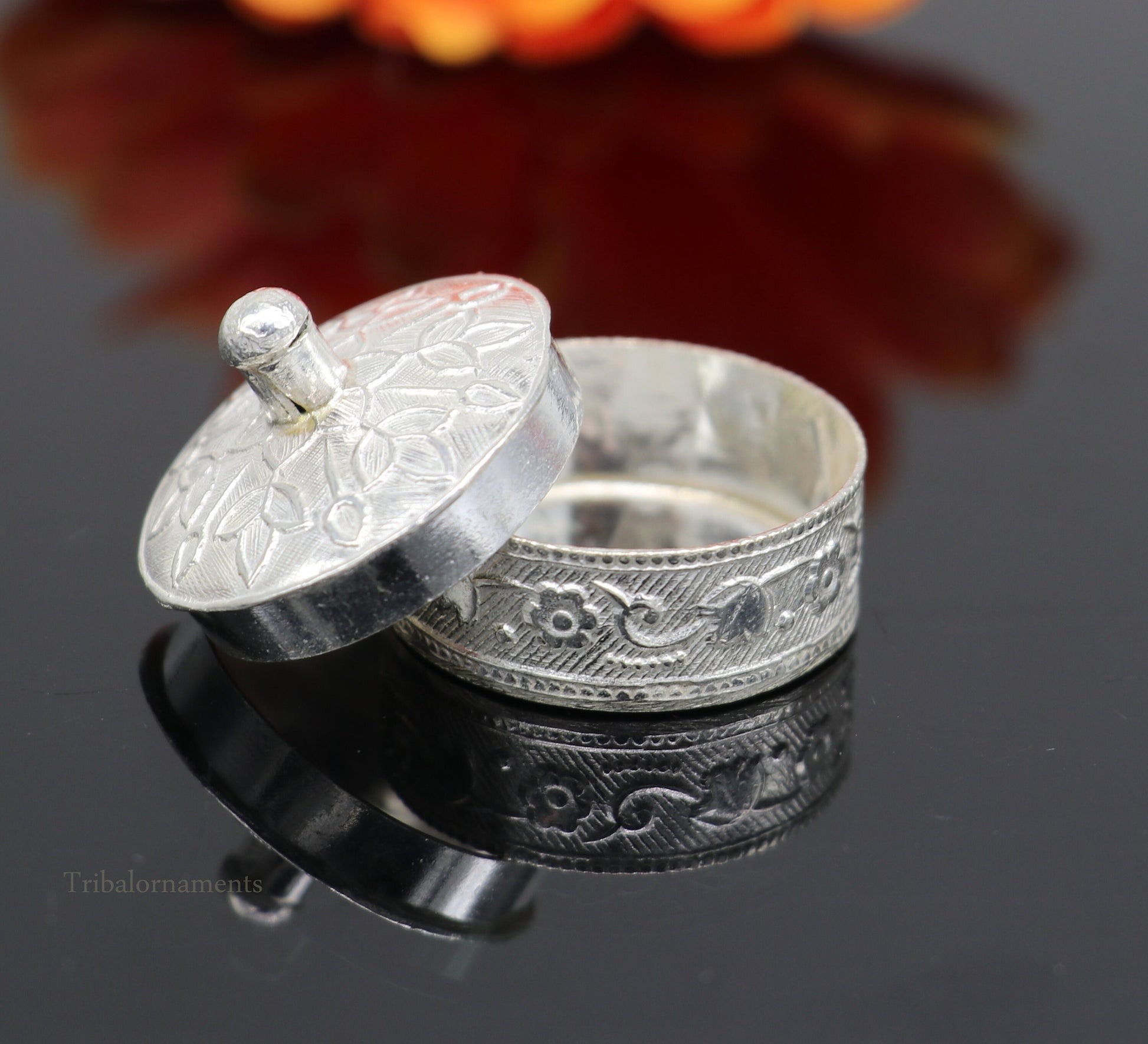 925 sterling silver trinket box, kajal box/casket box bridal round shape Sindur box collection, container box, eyeliner box gifting stb184 - TRIBAL ORNAMENTS