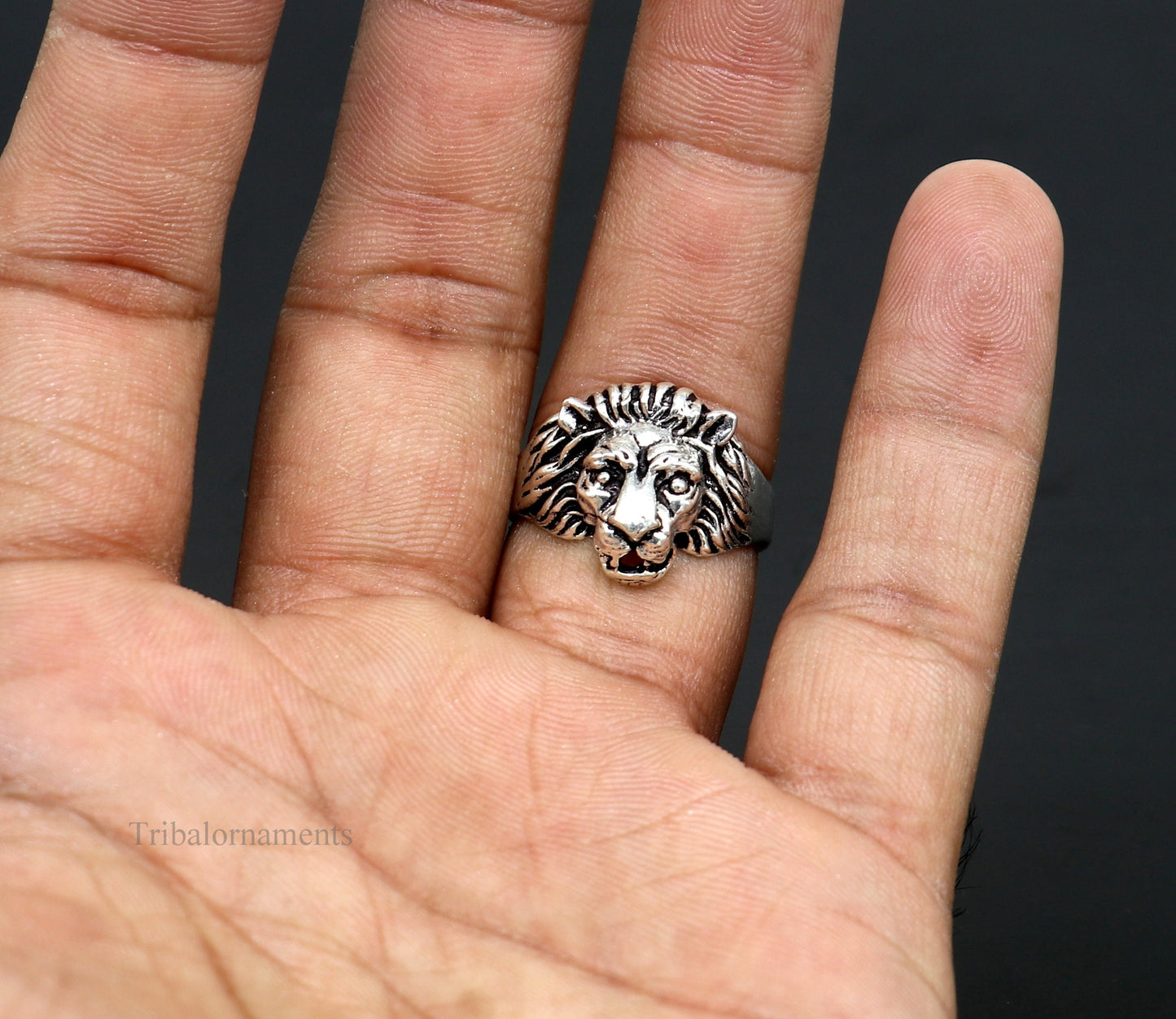 925 sterling silver Handmade lion face ring best men's ring band sr711 - TRIBAL ORNAMENTS
