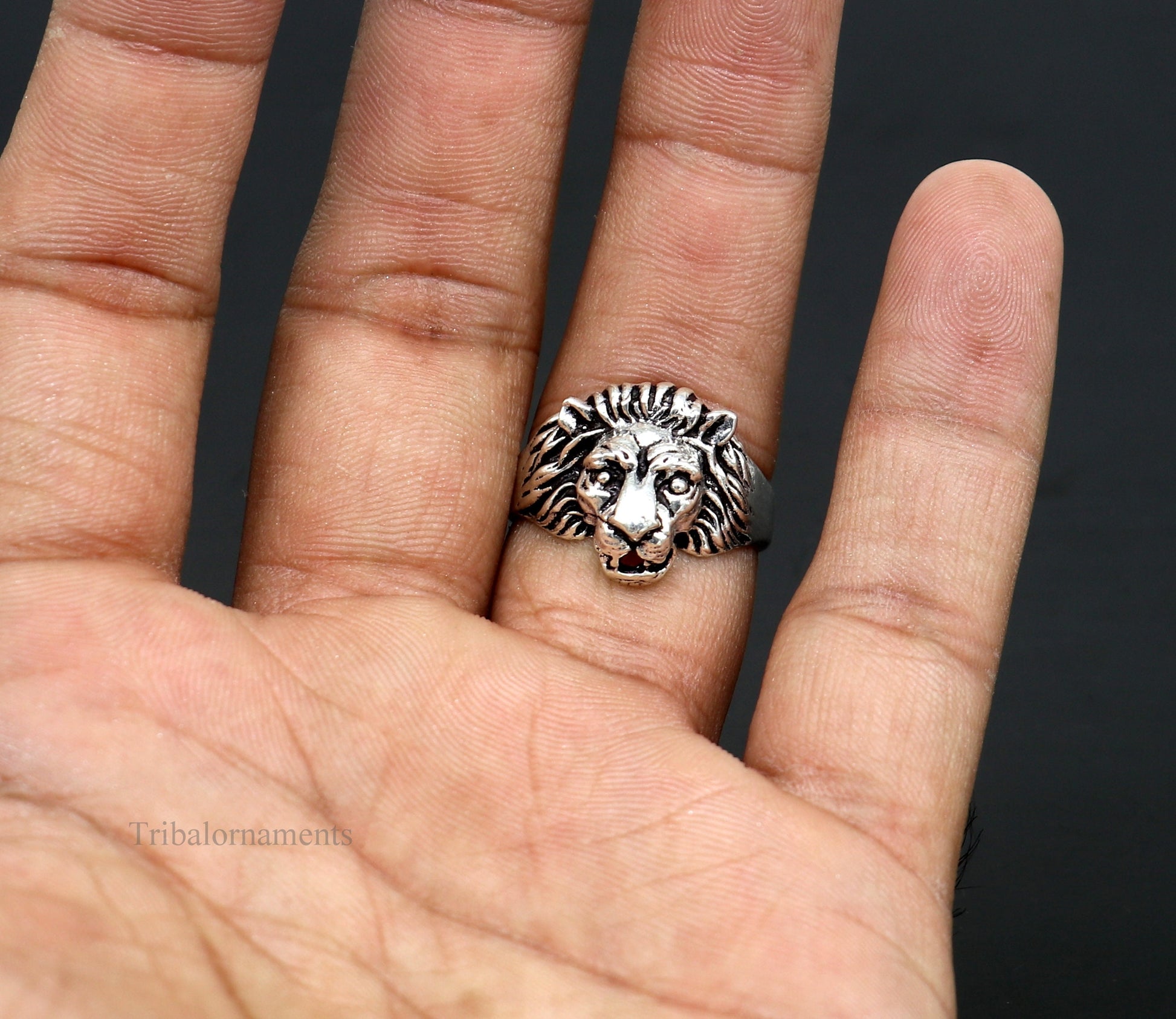925 sterling silver Handmade lion face ring best men's ring band sr711 - TRIBAL ORNAMENTS