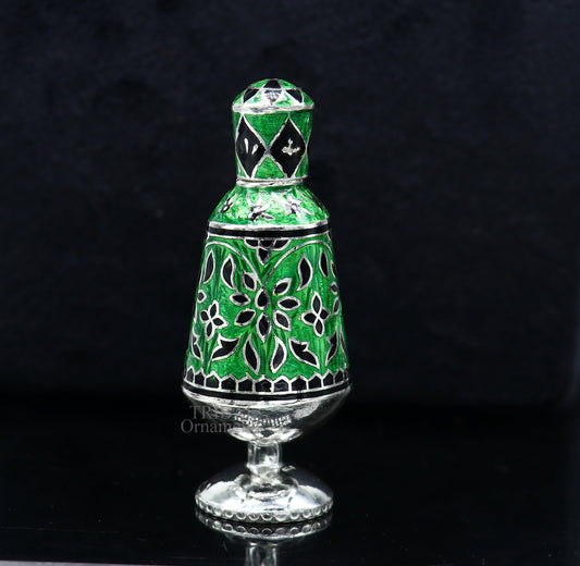 Vintage antique design 925 sterling silver sindoor box, kumkum box/ trinket box bridal enamel jewelry collection from Rajasthan india stb151