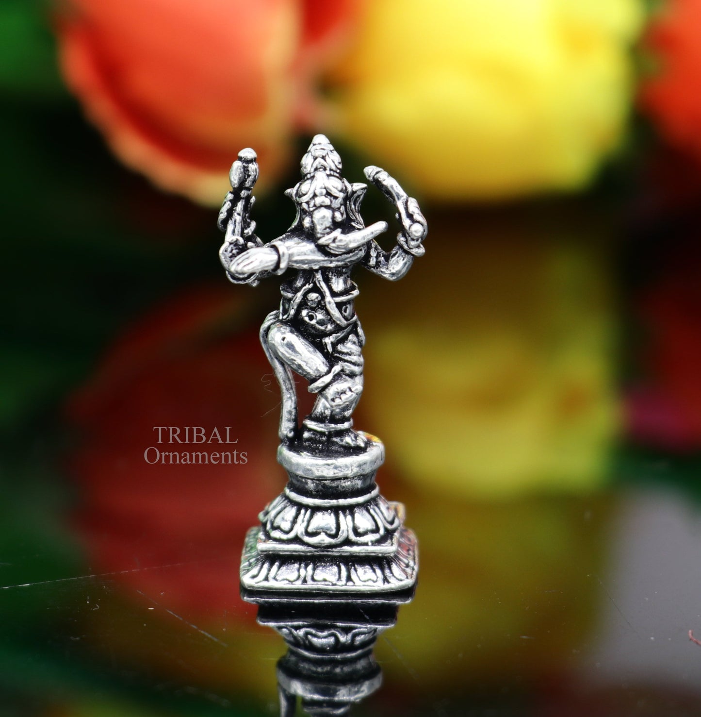 925 Sterling silver Lord Ganesh Idol small dancing style statue Figurine, handcrafted Lord Ganesh statue sculpture Diwali puja gift art510