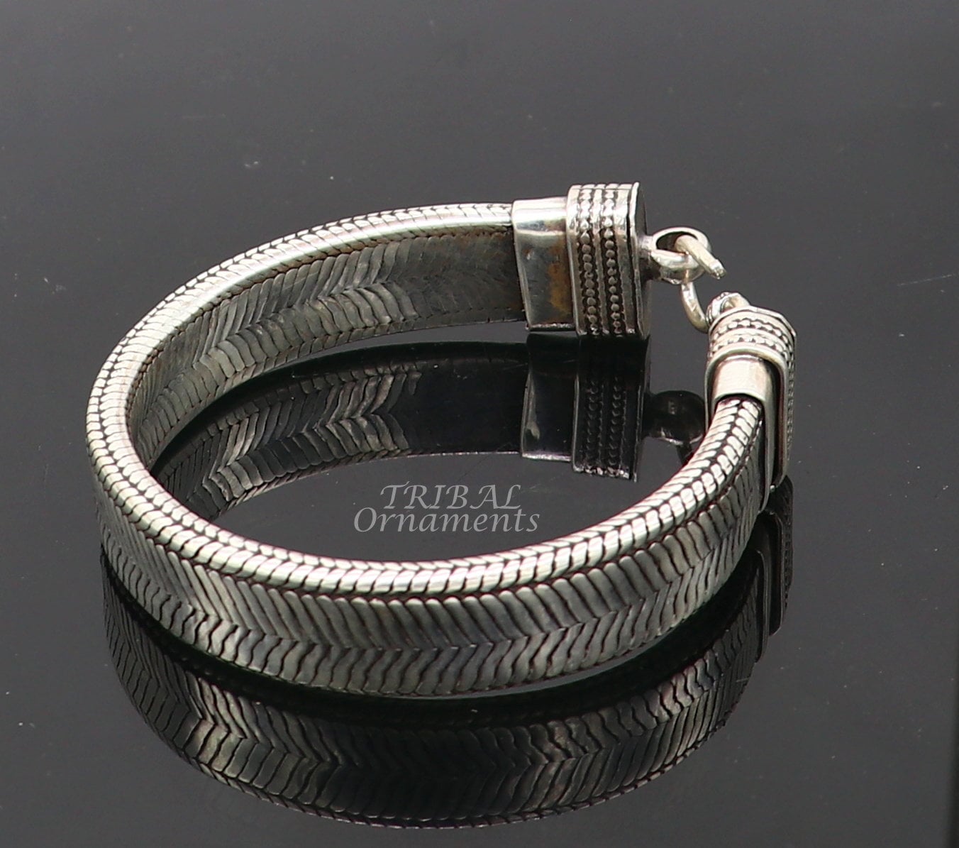 925 sterling silver handmade gorgeous vintage design solid wheat chain flexible bracelet belt unisex jewelry from Rajasthan India sbr409 - TRIBAL ORNAMENTS