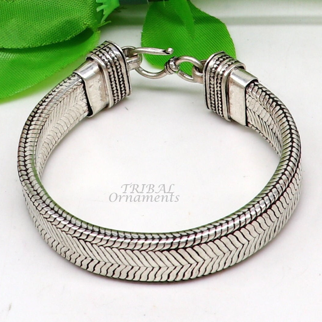 925 sterling silver handmade gorgeous vintage design solid wheat chain flexible bracelet belt unisex jewelry from Rajasthan India sbr408 - TRIBAL ORNAMENTS