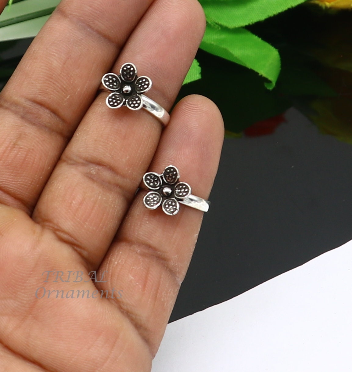 925 sterling silver elegant floral design handmade toe ring, toe band stylish modern women's brides jewelry, india traditional jewelry ytr43 - TRIBAL ORNAMENTS