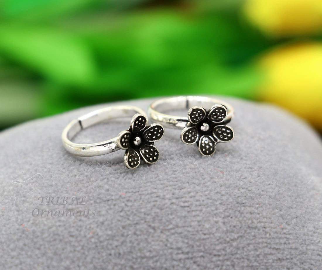 925 sterling silver elegant floral design handmade toe ring, toe band stylish modern women's brides jewelry, india traditional jewelry ytr43 - TRIBAL ORNAMENTS