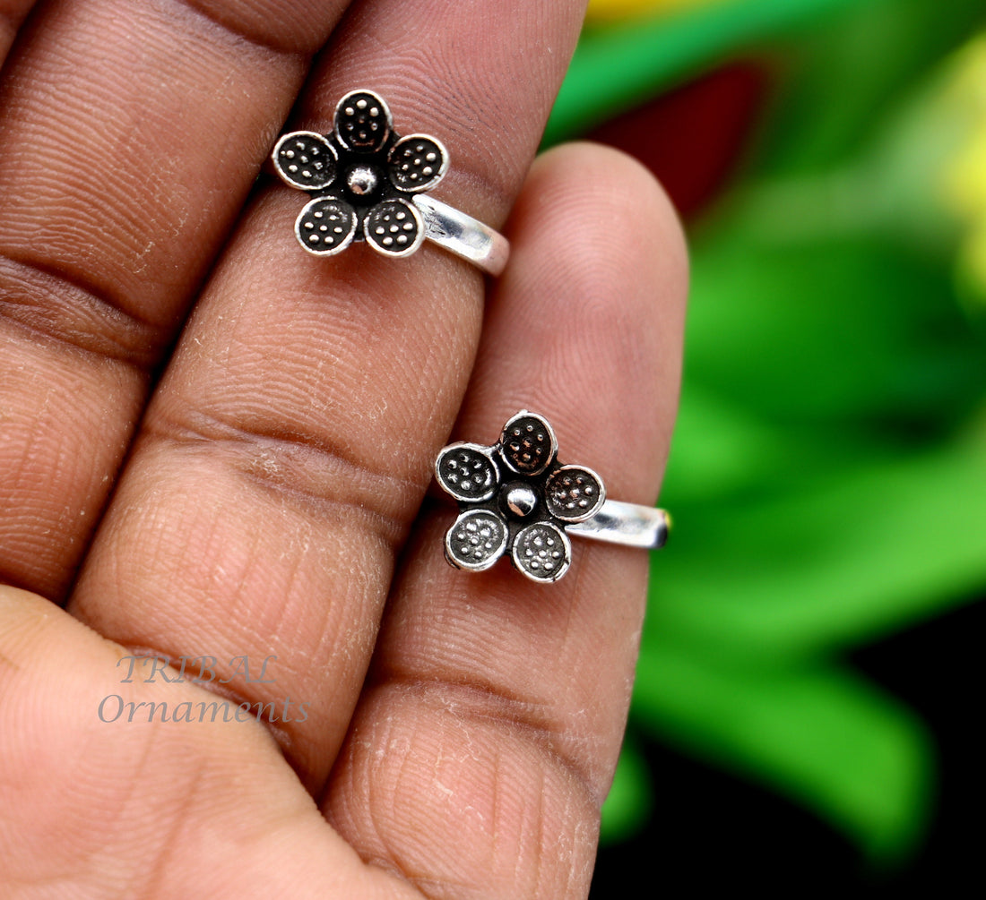 925 sterling silver elegant floral design handmade toe ring, toe band stylish modern women's brides jewelry, india traditional jewelry ytr43 - TRIBAL ORNAMENTS