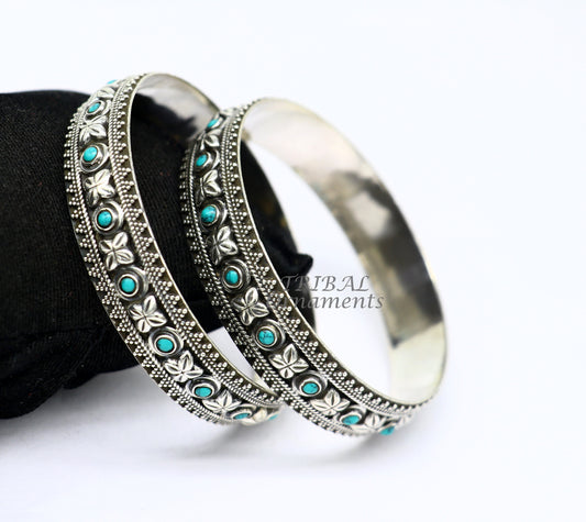 925 sterling silver customized vintage antique design turquoise stone bangle bracelet kada, best gift for brides ethnic jewelry nba338