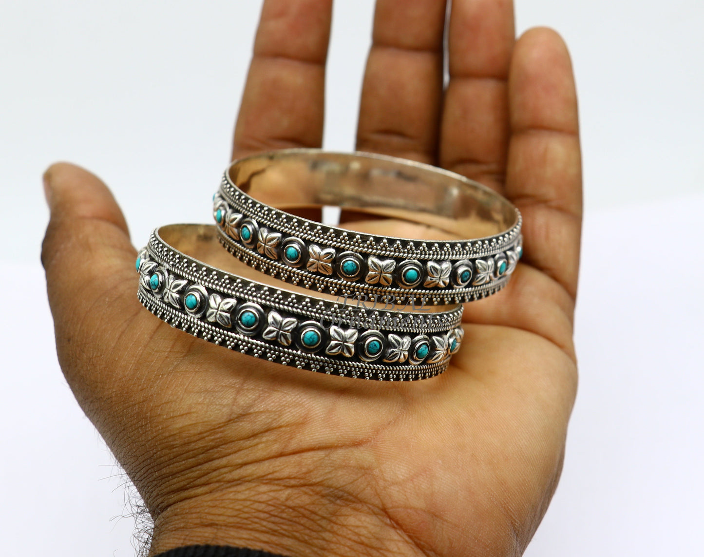 925 sterling silver customized vintage antique design turquoise stone bangle bracelet kada, best gift for brides ethnic jewelry nba338