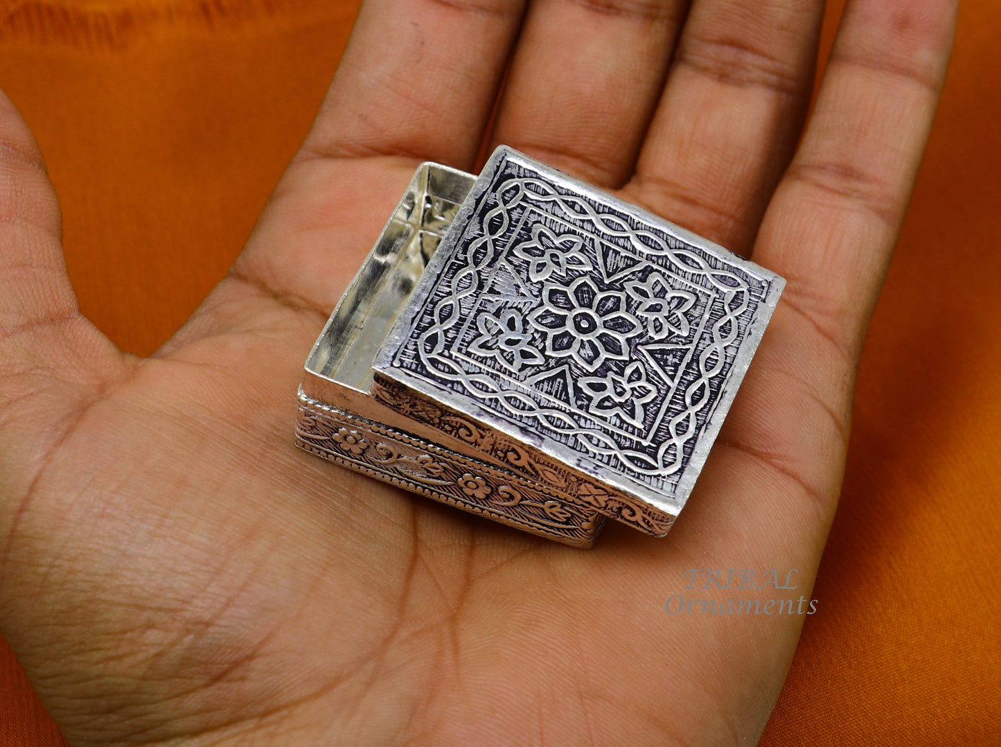 925 sterling silver trinket box, kajal box/casket box bridal square shape box collection, container box, eyeliner box gifting art stb713 - TRIBAL ORNAMENTS