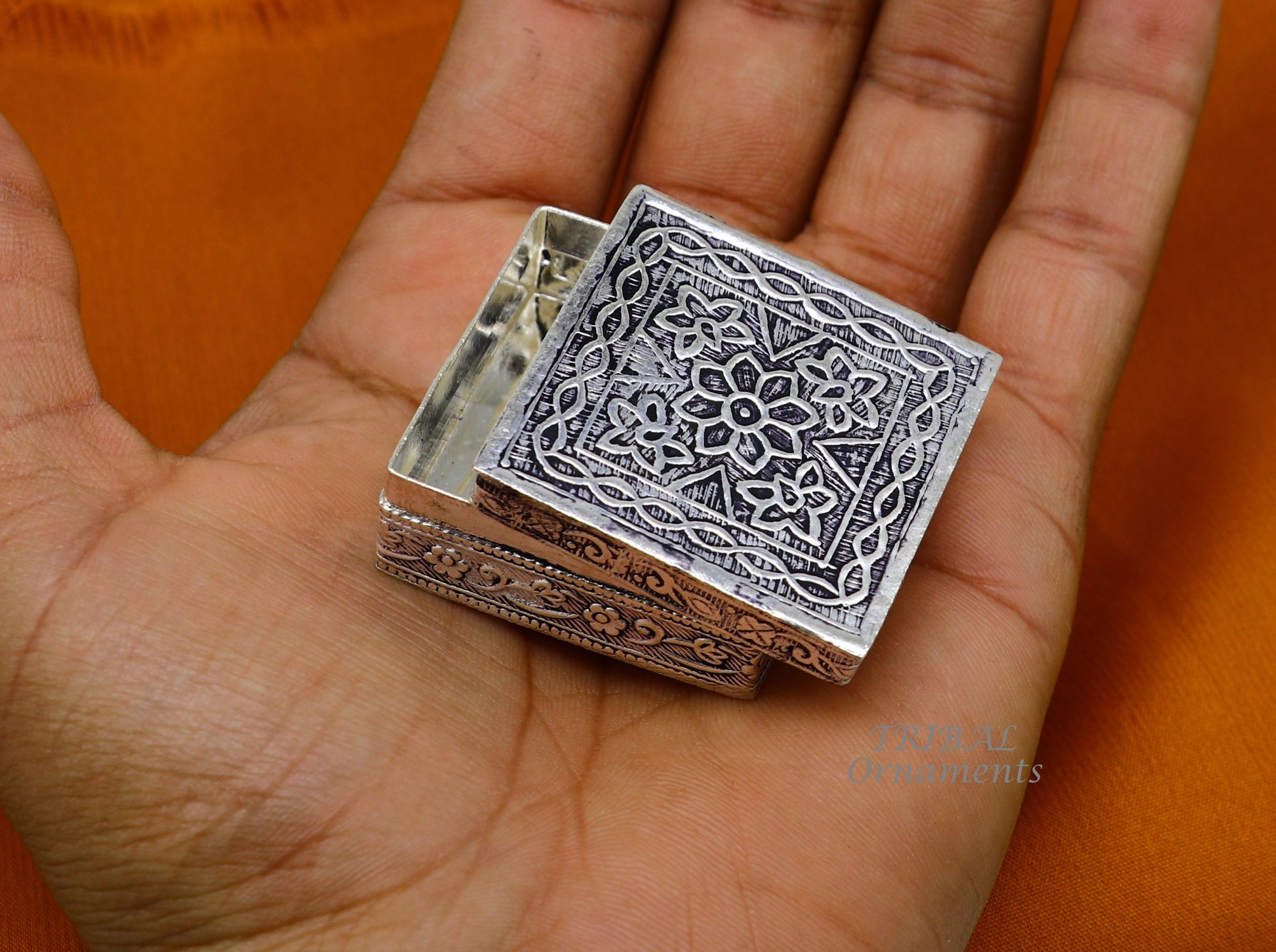 925 sterling silver trinket box, kajal box/casket box bridal square shape box collection, container box, eyeliner box gifting art stb713 - TRIBAL ORNAMENTS