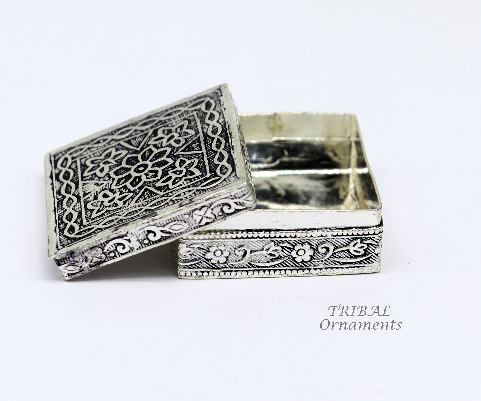 925 sterling silver trinket box, kajal box/casket box bridal square shape box collection, container box, eyeliner box gifting art stb713 - TRIBAL ORNAMENTS