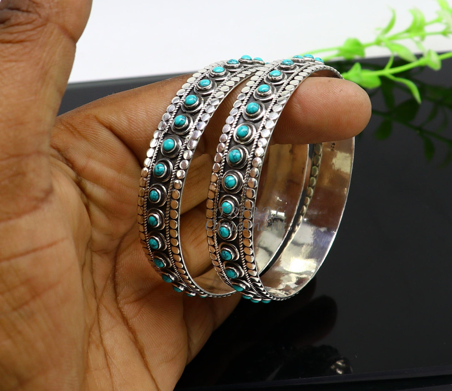 925 sterling silver customized vintage antique design turquoise stone bangle bracelet kada, best gift for brides ethnic jewelry nba337