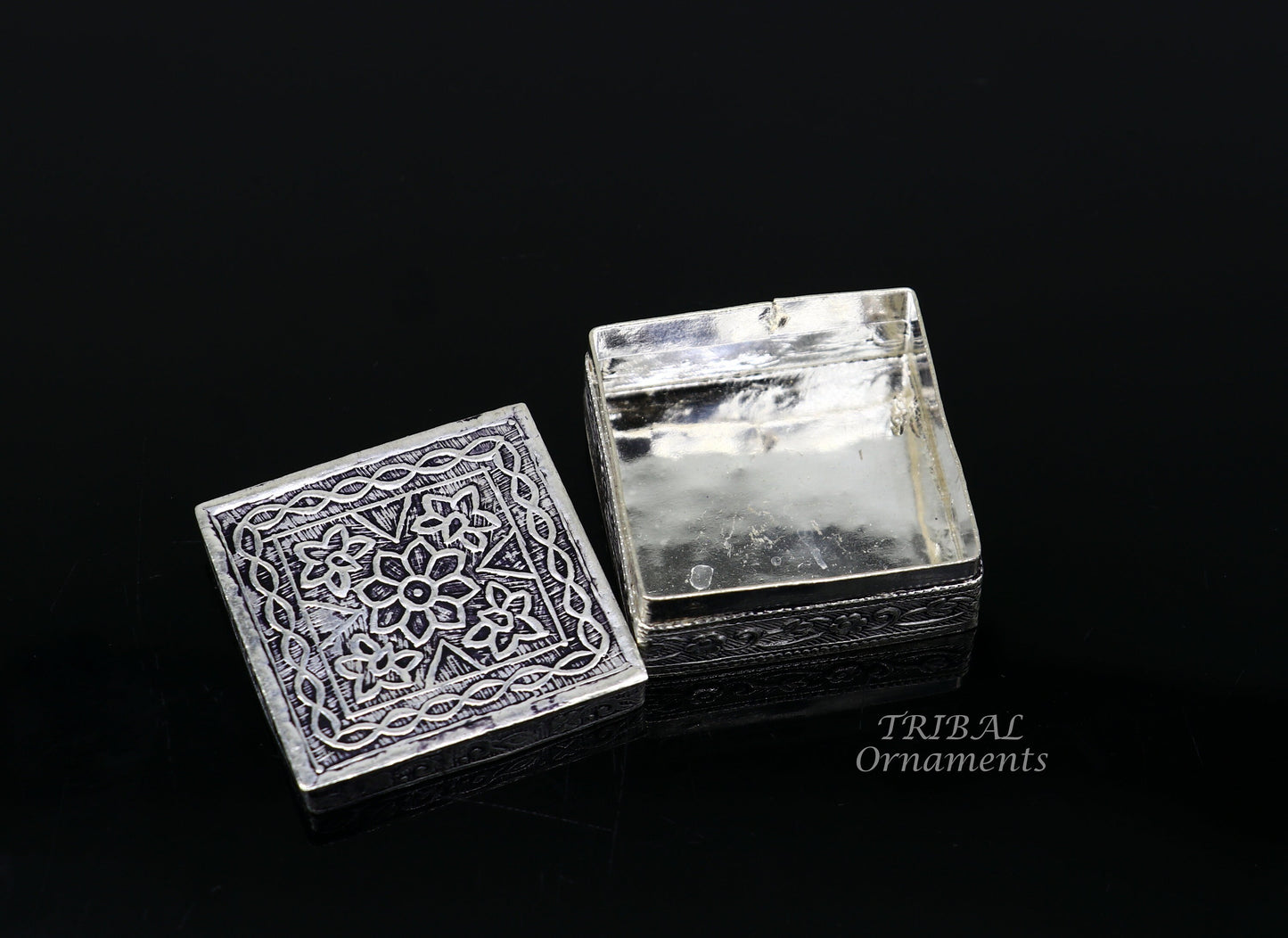 925 sterling silver trinket box, kajal box/casket box bridal square shape box collection, container box, eyeliner box gifting art stb713 - TRIBAL ORNAMENTS