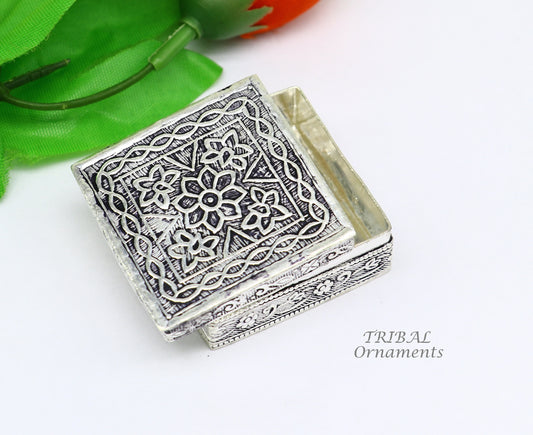 925 sterling silver trinket box, kajal box/casket box bridal square shape box collection, container box, eyeliner box gifting art stb713 - TRIBAL ORNAMENTS