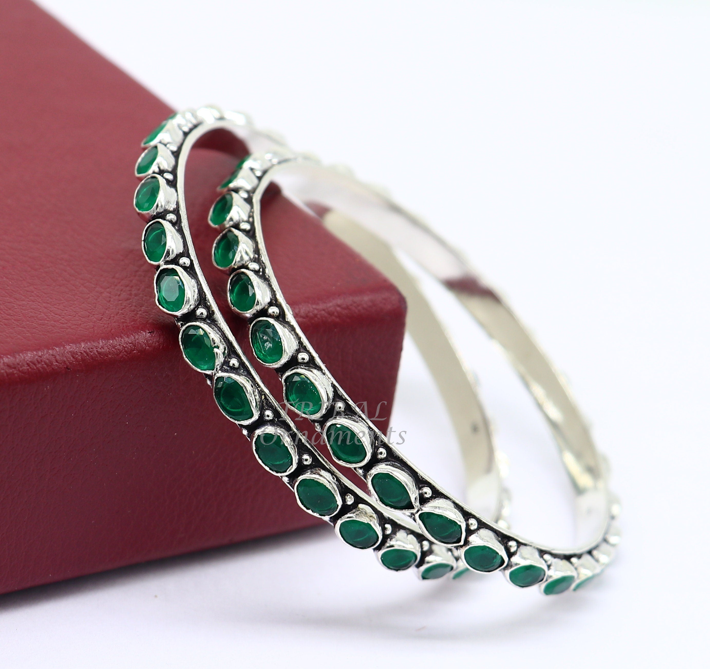 925 sterling silver handmade Vintage peacock design ethnic green stone bangle bracelet tribal jewelry best women's offers ethnic jewelry ba160