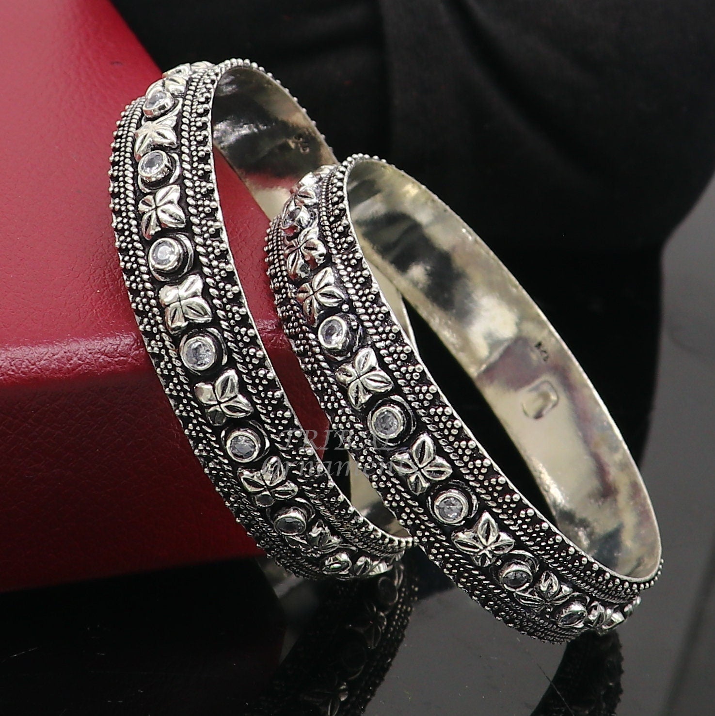 925 sterling silver handmade modern cultural ethnic bangle bracelet jewelry best bride gifting jewelry, belly dance bangles ba176 - TRIBAL ORNAMENTS