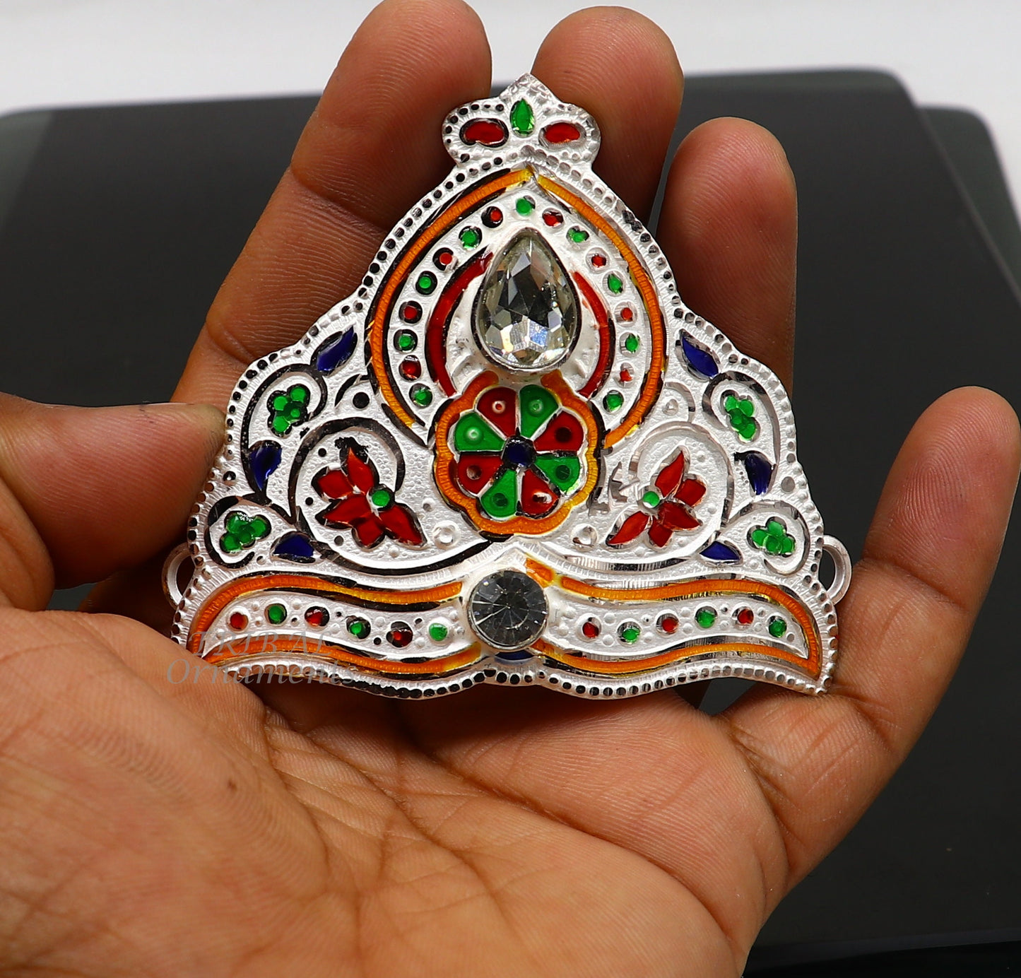 Mukut for All idols 925 sterling silver vintage enamel work design handmade mukut (crown), amazing silver god crown mukut  art su1002