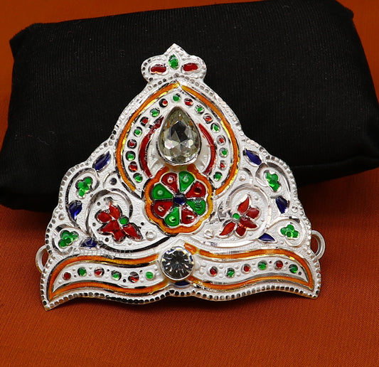 Mukut for All idols 925 sterling silver vintage enamel work design handmade mukut (crown), amazing silver god crown mukut  art su1002