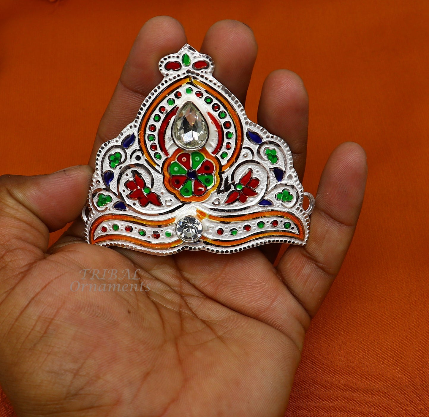 Mukut for All idols 925 sterling silver vintage enamel work design handmade mukut (crown), amazing silver god crown mukut  art su1002