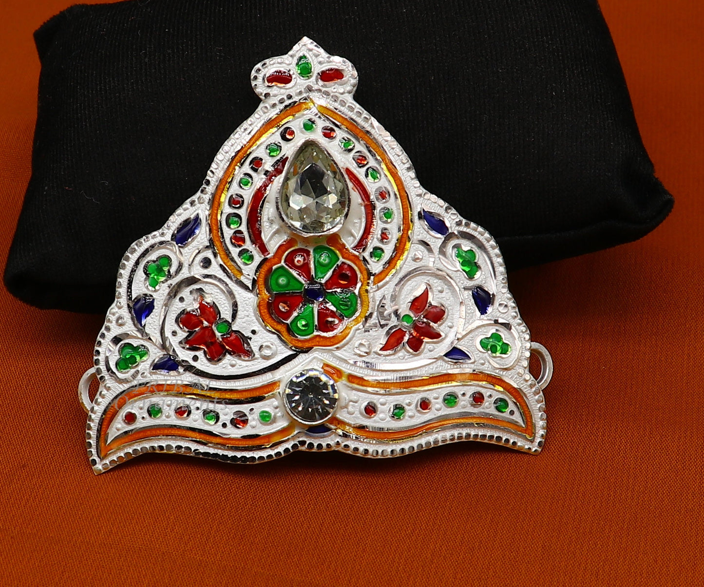 Mukut for All idols 925 sterling silver vintage enamel work design handmade mukut (crown), amazing silver god crown mukut  art su1002