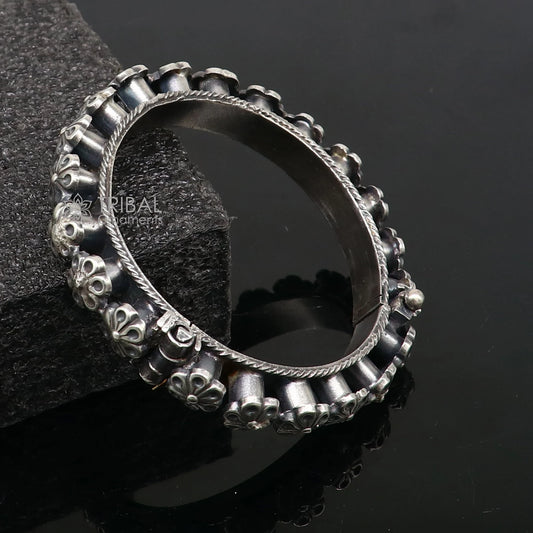 925 sterling silver tribal cultural floral bangle bracelet kada brides wedding jewelry nba385
