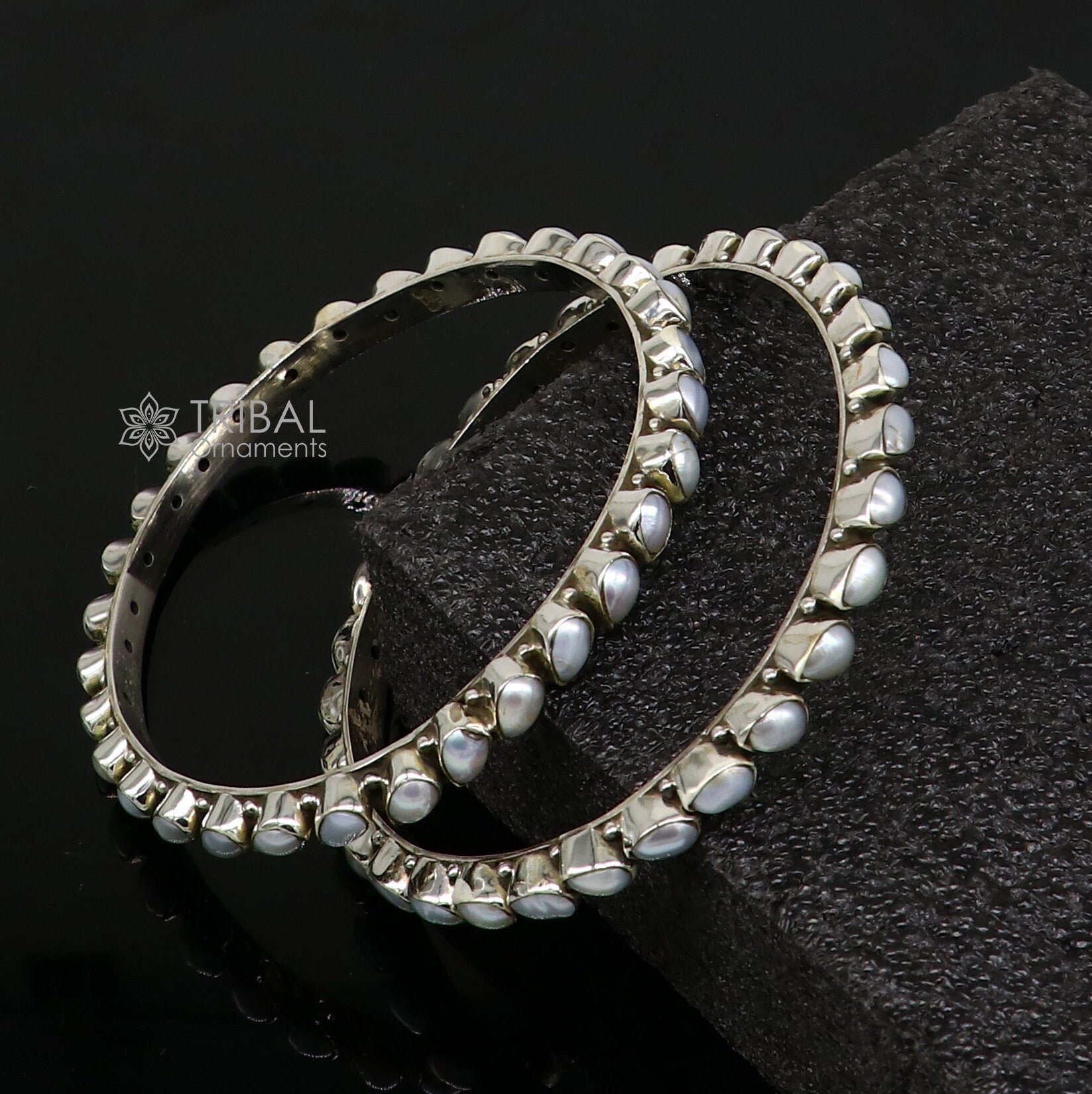 925 sterling silver handmade natural pearls bangle, excellent girls gifting bangle bracelet, stylish fancy functional jewelry nba0385 - TRIBAL ORNAMENTS