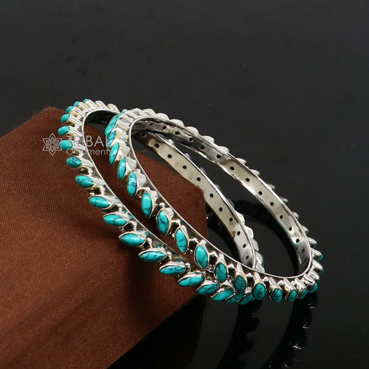 925 sterling silver customized vintage antique design turquoise stone bangle bracelet kada, best gift for brides ethnic jewelry nba388 - TRIBAL ORNAMENTS