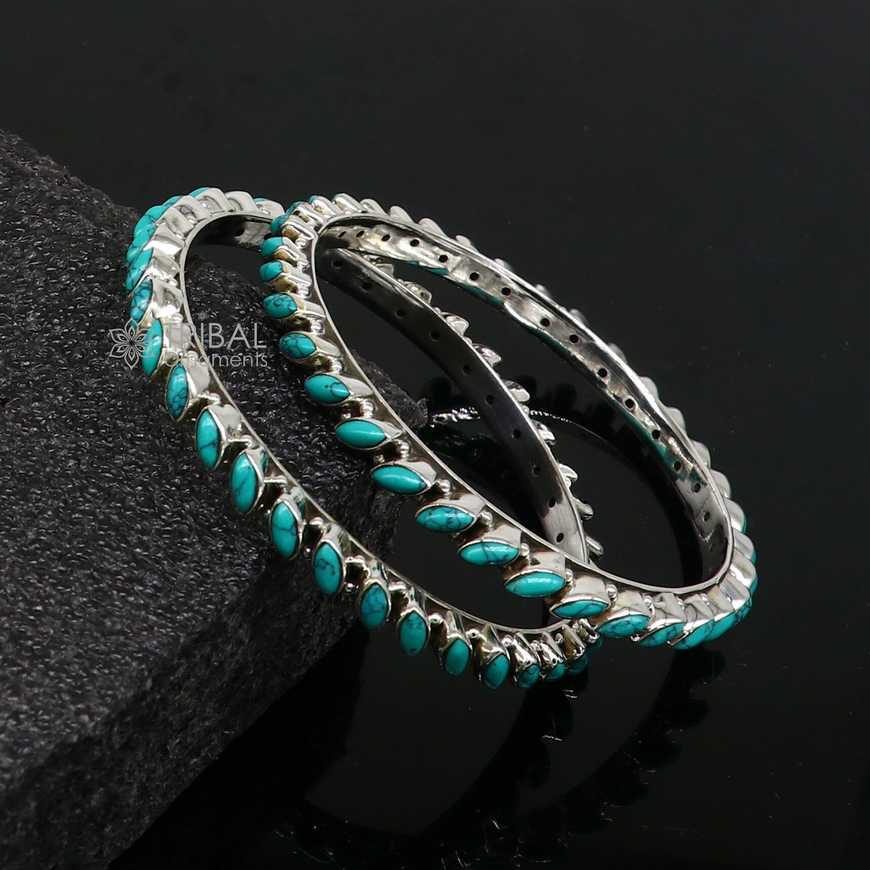 925 sterling silver customized vintage antique design turquoise stone bangle bracelet kada, best gift for brides ethnic jewelry nba388 - TRIBAL ORNAMENTS